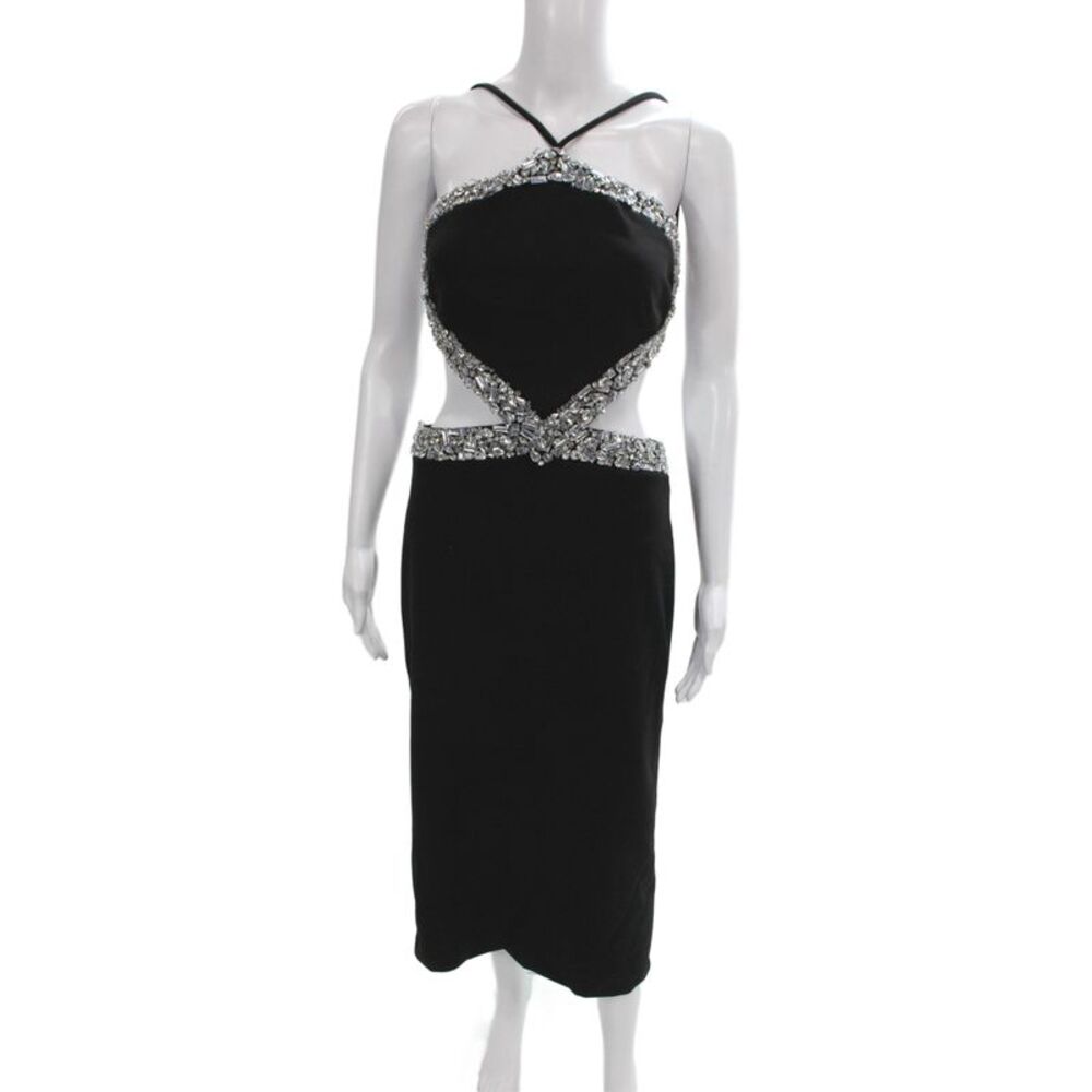 PatBO Womens Bodycon Halter Knee Length Black Cocktail Dress Size 4